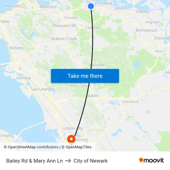 Bailey Rd & Mary Ann Ln to City of Newark map