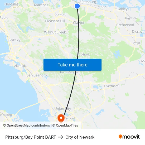 Pittsburg/Bay Point BART to City of Newark map