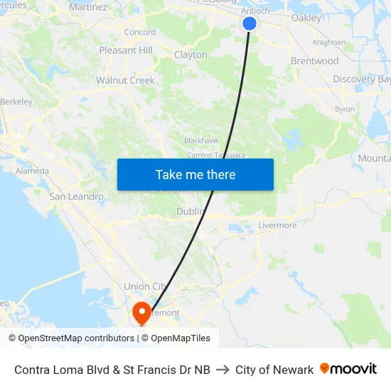 Contra Loma Blvd & St Francis Dr NB to City of Newark map