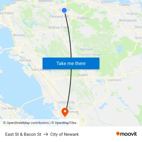 East St & Bacon St to City of Newark map