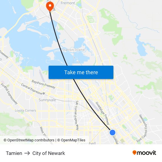Tamien to City of Newark map