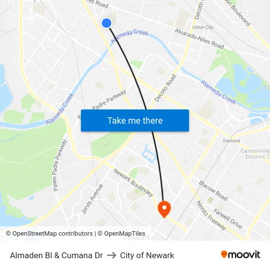 Almaden Bl & Cumana Dr to City of Newark map