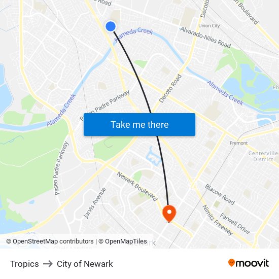 Tropics to City of Newark map