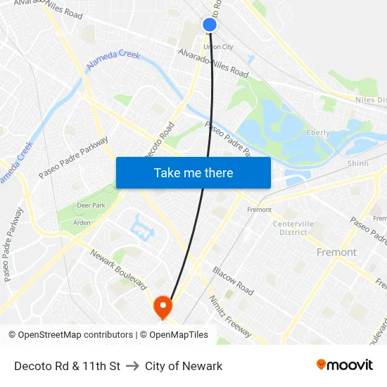 Decoto Rd & 11th St to City of Newark map