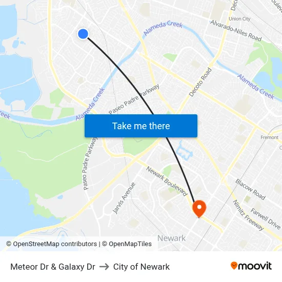 Meteor Dr & Galaxy Dr to City of Newark map