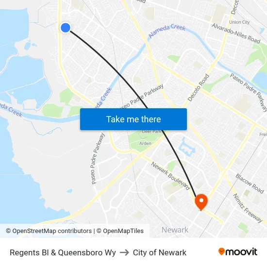 Regents Bl & Queensboro Wy to City of Newark map