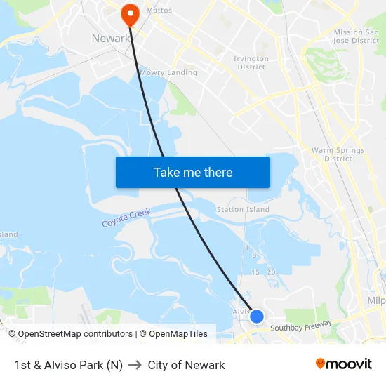 1st & Alviso Park (N) to City of Newark map