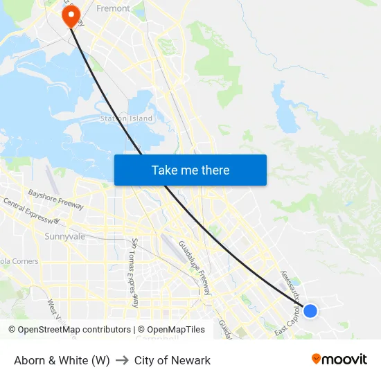 Aborn & White (W) to City of Newark map