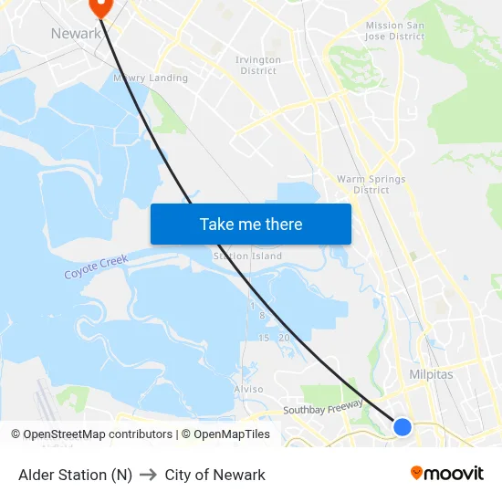 Alder Station (N) to City of Newark map
