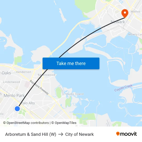 Arboretum & Sand Hill (W) to City of Newark map