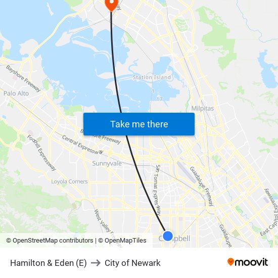 Hamilton & Eden (E) to City of Newark map