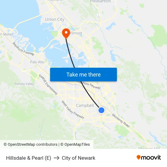 Hillsdale & Pearl (E) to City of Newark map