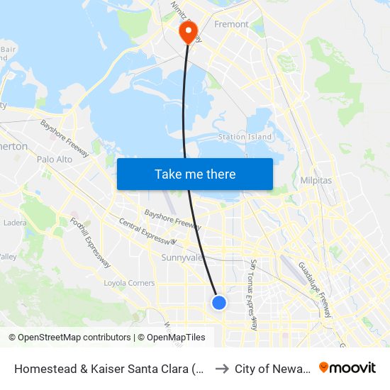 Homestead & Kaiser Santa Clara (W) to City of Newark map
