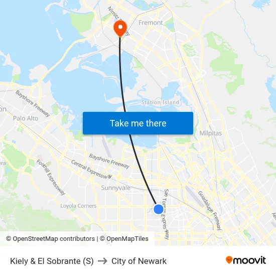 Kiely & El Sobrante (S) to City of Newark map