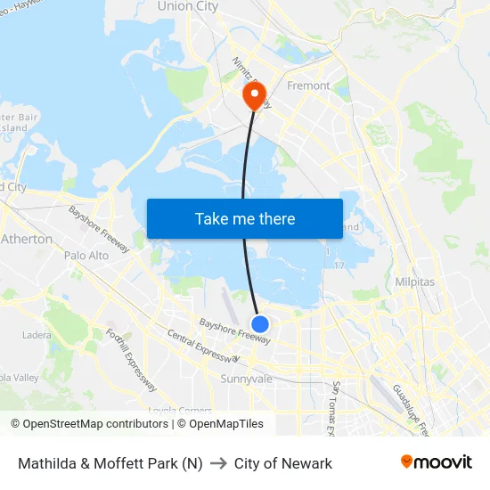 Mathilda & Moffett Park (N) to City of Newark map