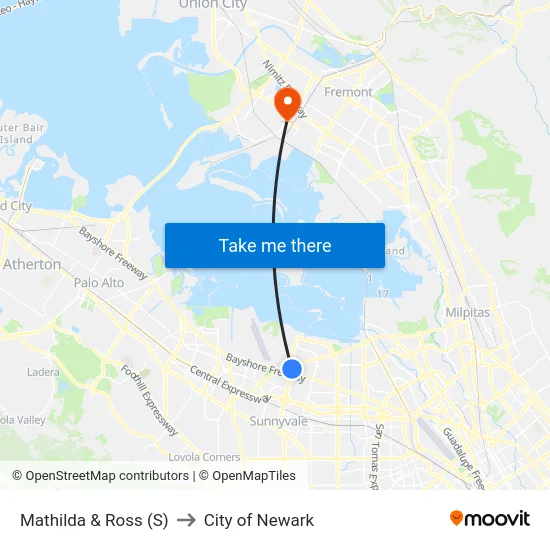 Mathilda & Ross (S) to City of Newark map