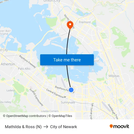 Mathilda & Ross (N) to City of Newark map