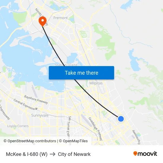 McKee & I-680 (W) to City of Newark map