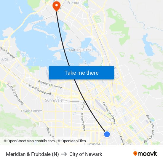 Meridian & Fruitdale (N) to City of Newark map