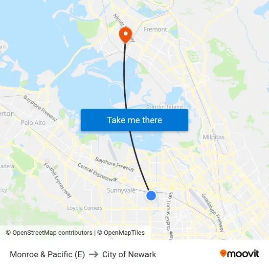 Monroe & Pacific (E) to City of Newark map
