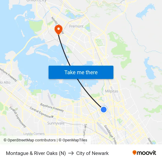 Montague & River Oaks (N) to City of Newark map