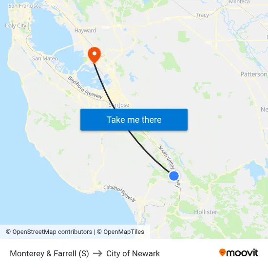 Monterey & Farrell (S) to City of Newark map