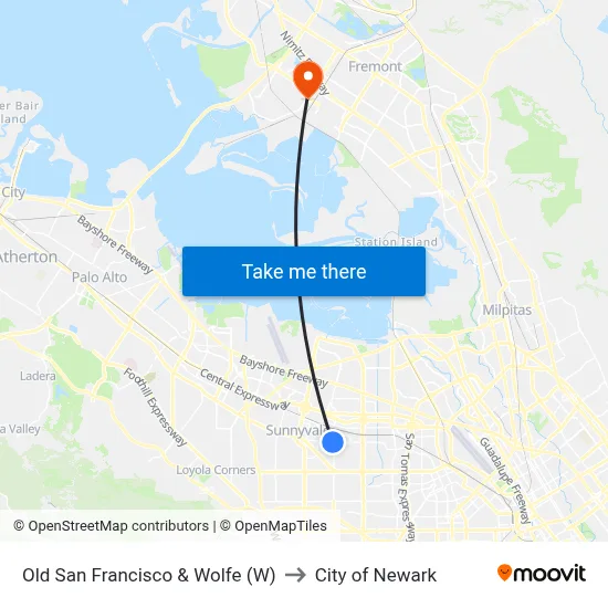 Old San Francisco & Wolfe (W) to City of Newark map