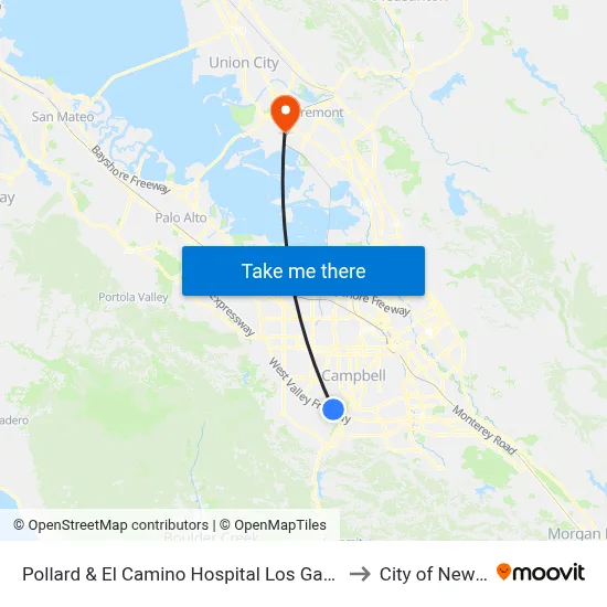Pollard & El Camino Hospital Los Gatos (N) to City of Newark map
