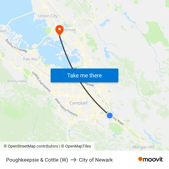 Poughkeepsie & Cottle (W) to City of Newark map