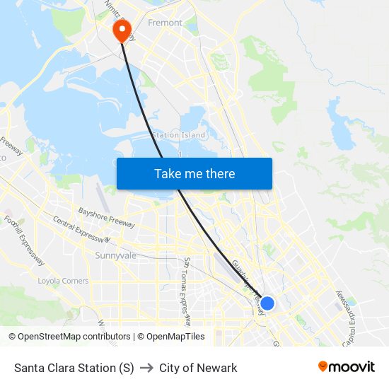 Santa Clara Station (S) to City of Newark map