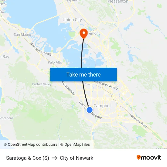 Saratoga & Cox (S) to City of Newark map