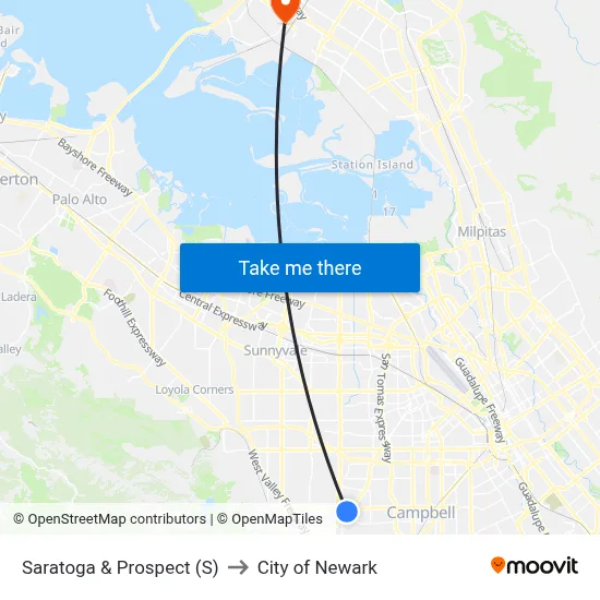 Saratoga & Prospect (S) to City of Newark map
