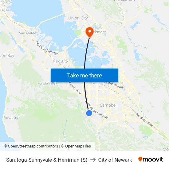 Saratoga-Sunnyvale & Herriman (S) to City of Newark map