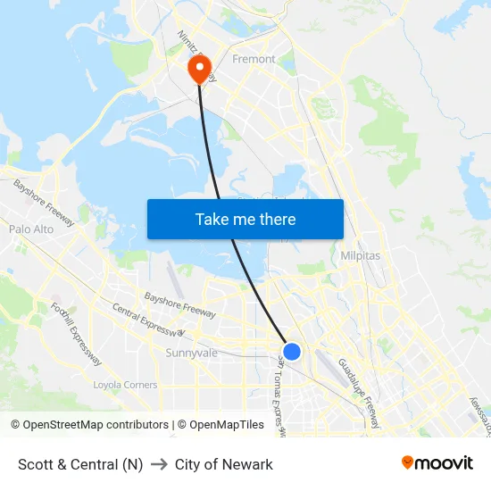 Scott & Central (N) to City of Newark map