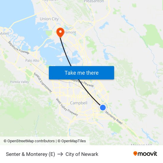 Senter & Monterey (E) to City of Newark map