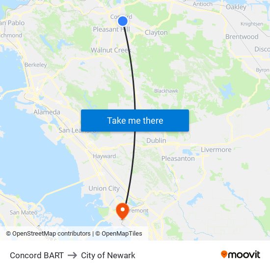 Concord BART to City of Newark map