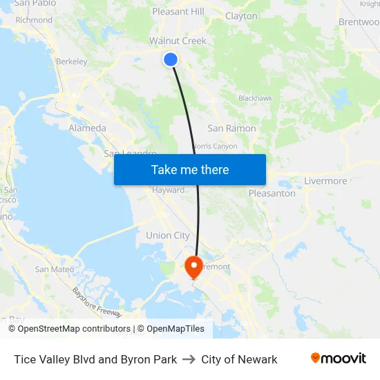 Tice Valley Blvd and Byron Park to City of Newark map