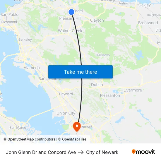 John Glenn Dr and Concord Ave to City of Newark map