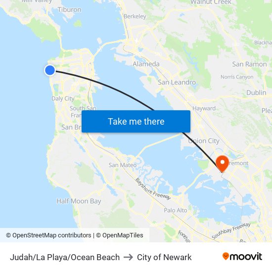Judah/La Playa/Ocean Beach to City of Newark map