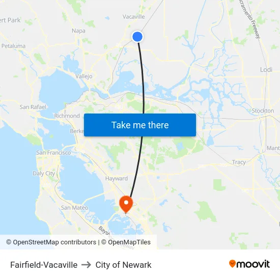 Fairfield-Vacaville to City of Newark map