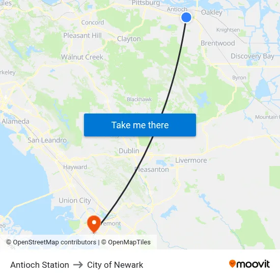 Antioch Station to City of Newark map