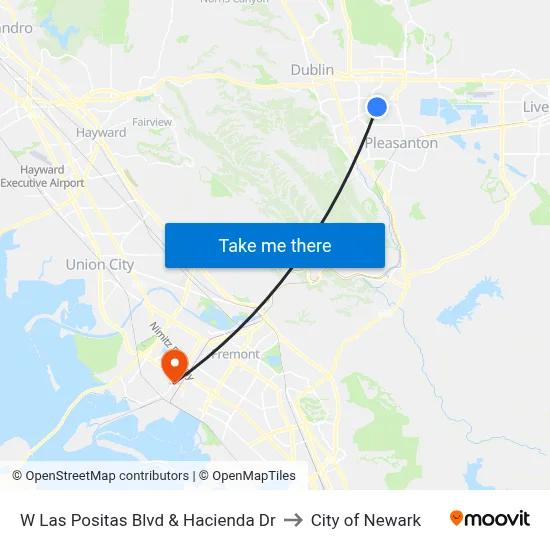 W Las Positas Blvd & Hacienda Dr to City of Newark map