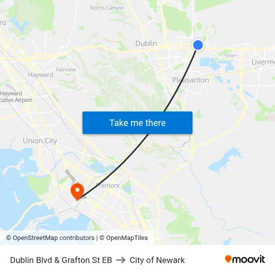 Dublin Blvd & Grafton St EB to City of Newark map