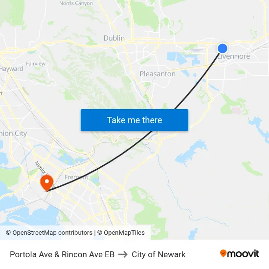 Portola Ave & Rincon Ave EB to City of Newark map
