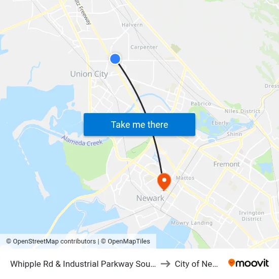 Whipple Rd & Industrial Parkway Southwest to City of Newark map