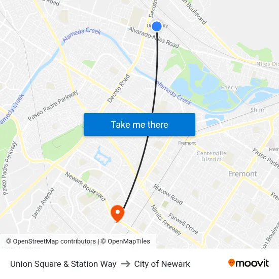 Union Square & Station Way to City of Newark map