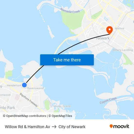 Willow Rd & Hamilton Av to City of Newark map