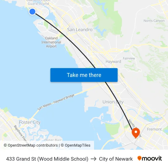 433 Grand St (Wood Middle School) to City of Newark map