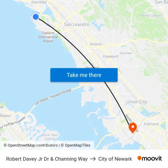 Robert Davey Jr Dr & Channing Way to City of Newark map
