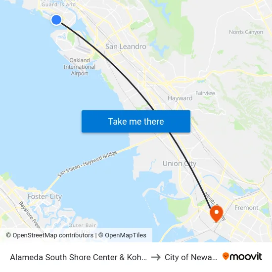 Alameda South Shore Center & Kohl's to City of Newark map